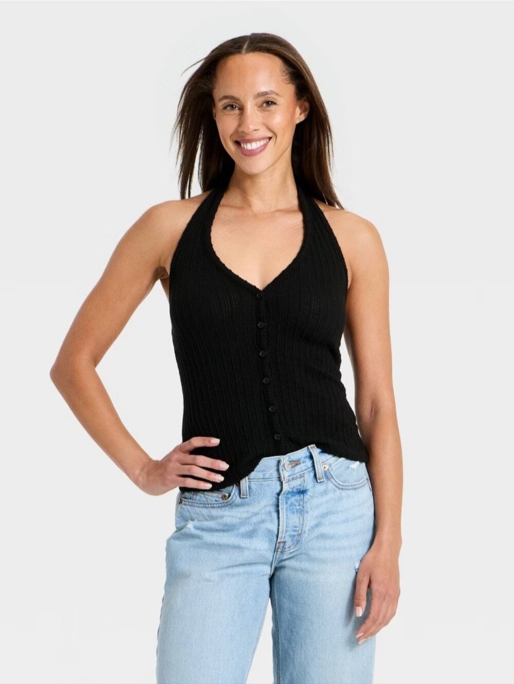 Women's Textured Halter Top - Universal Thread Black M
